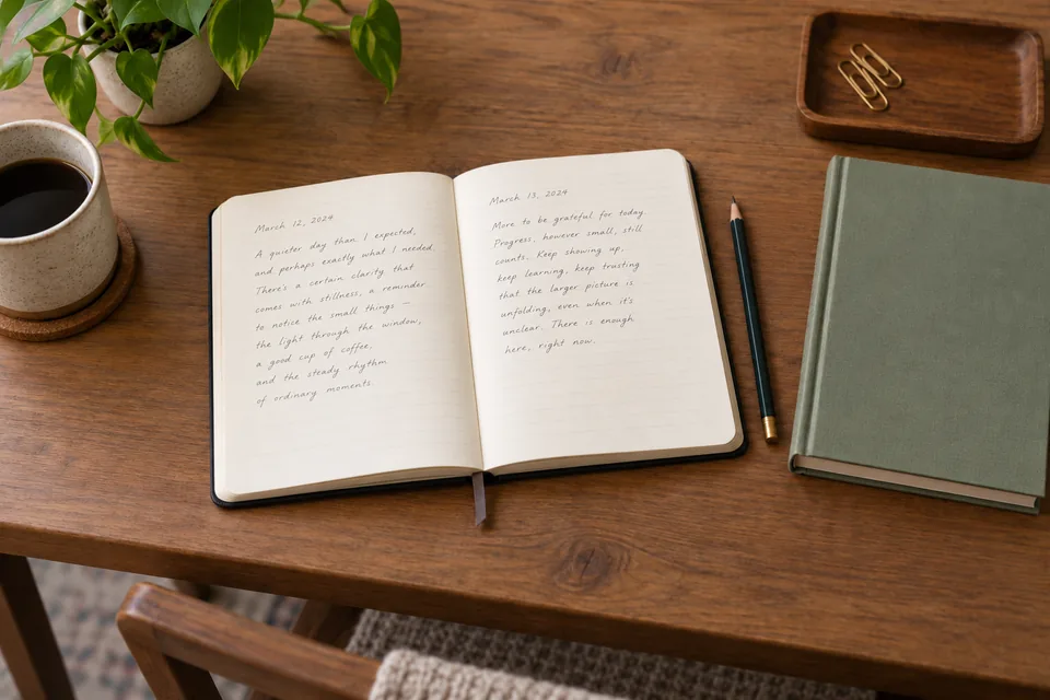 Open English study notebook with pencil and reference book.