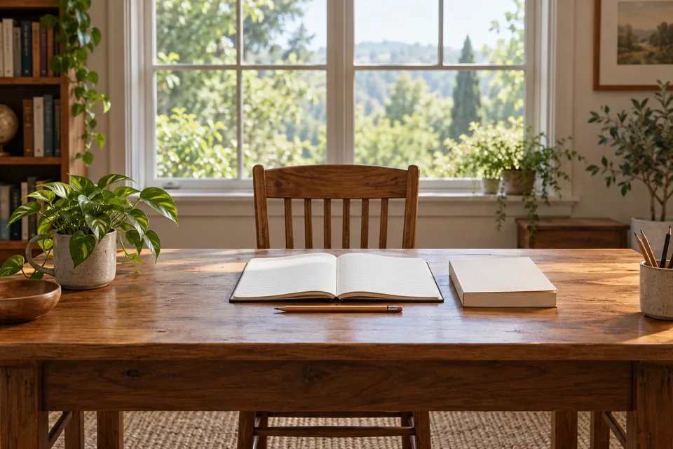 Quiet English study space with books and notes.