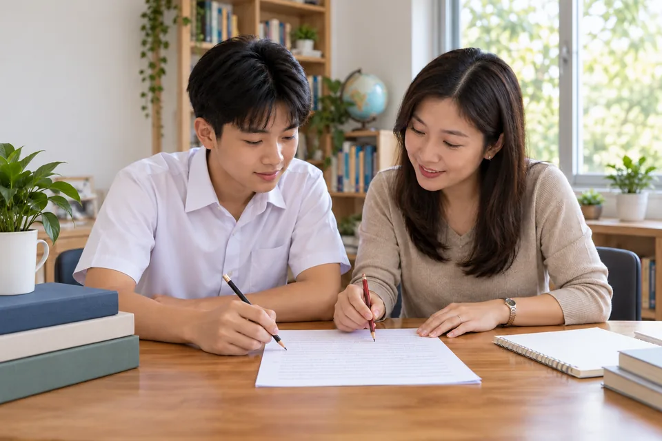 One-to-one English lesson with a tutor and student.