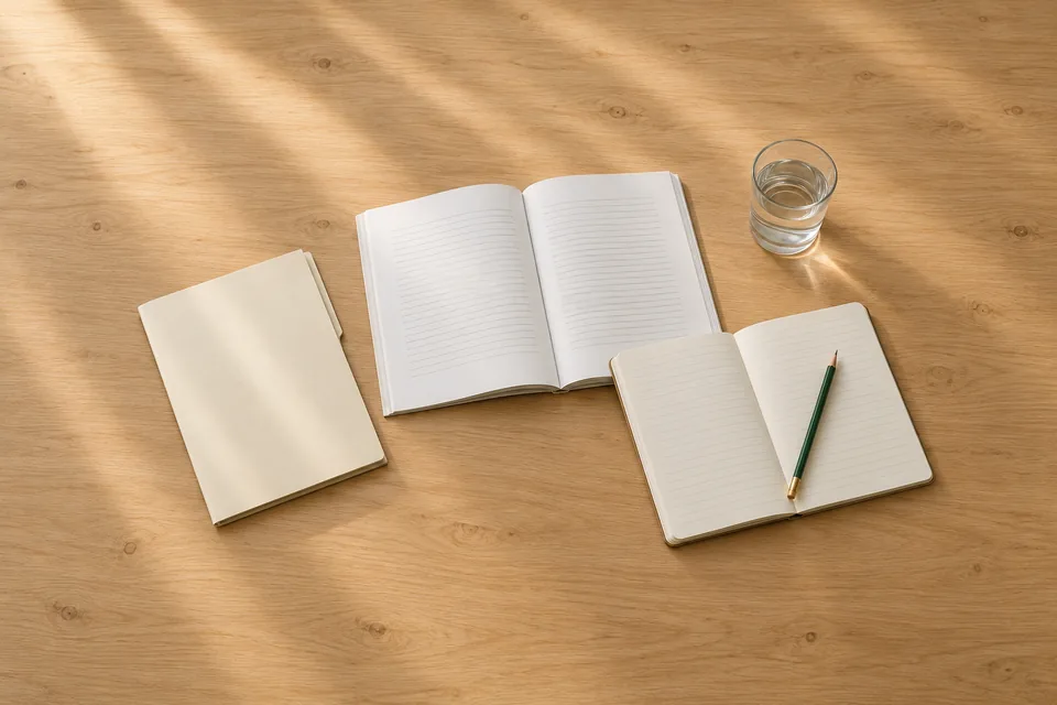 Notebooks, a folder and pencil ready for an English lesson.